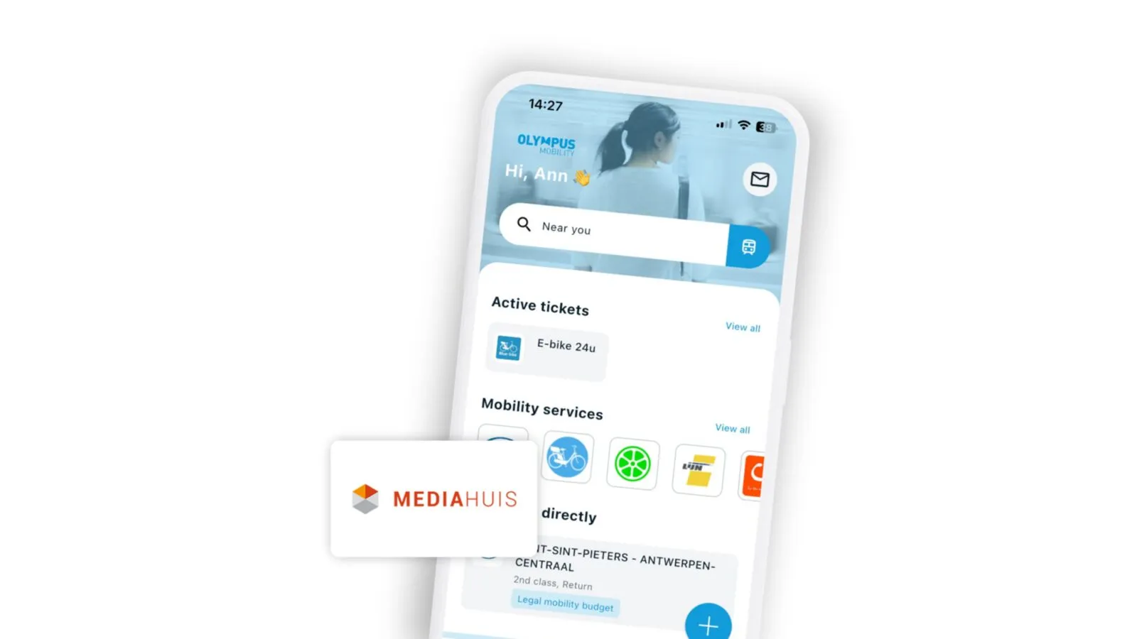 L'écran d'accueil de l'appli Olympus, tel qu'utilisé chez Mediahuis