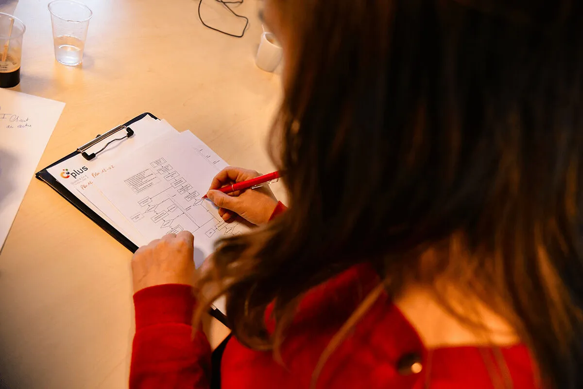 Grille d'audit remplie sur un porte-documents Cplus