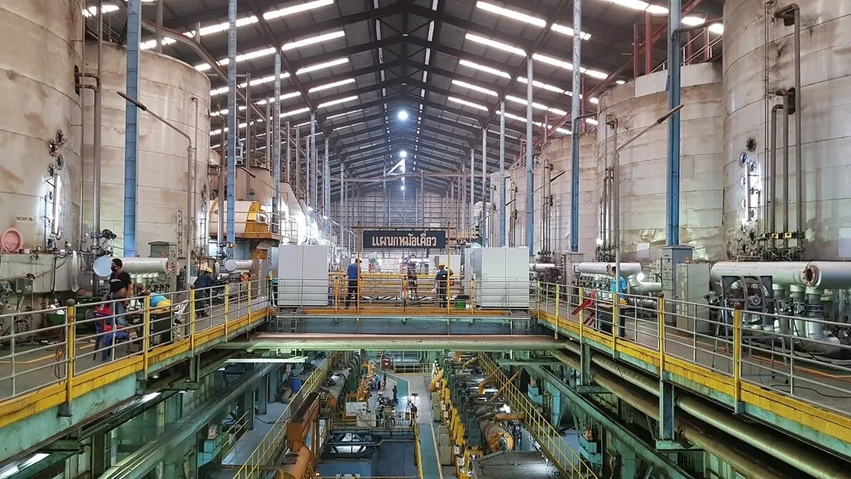 Proceshal van de Eastern Sugar & Cane-fabriek in Thailand