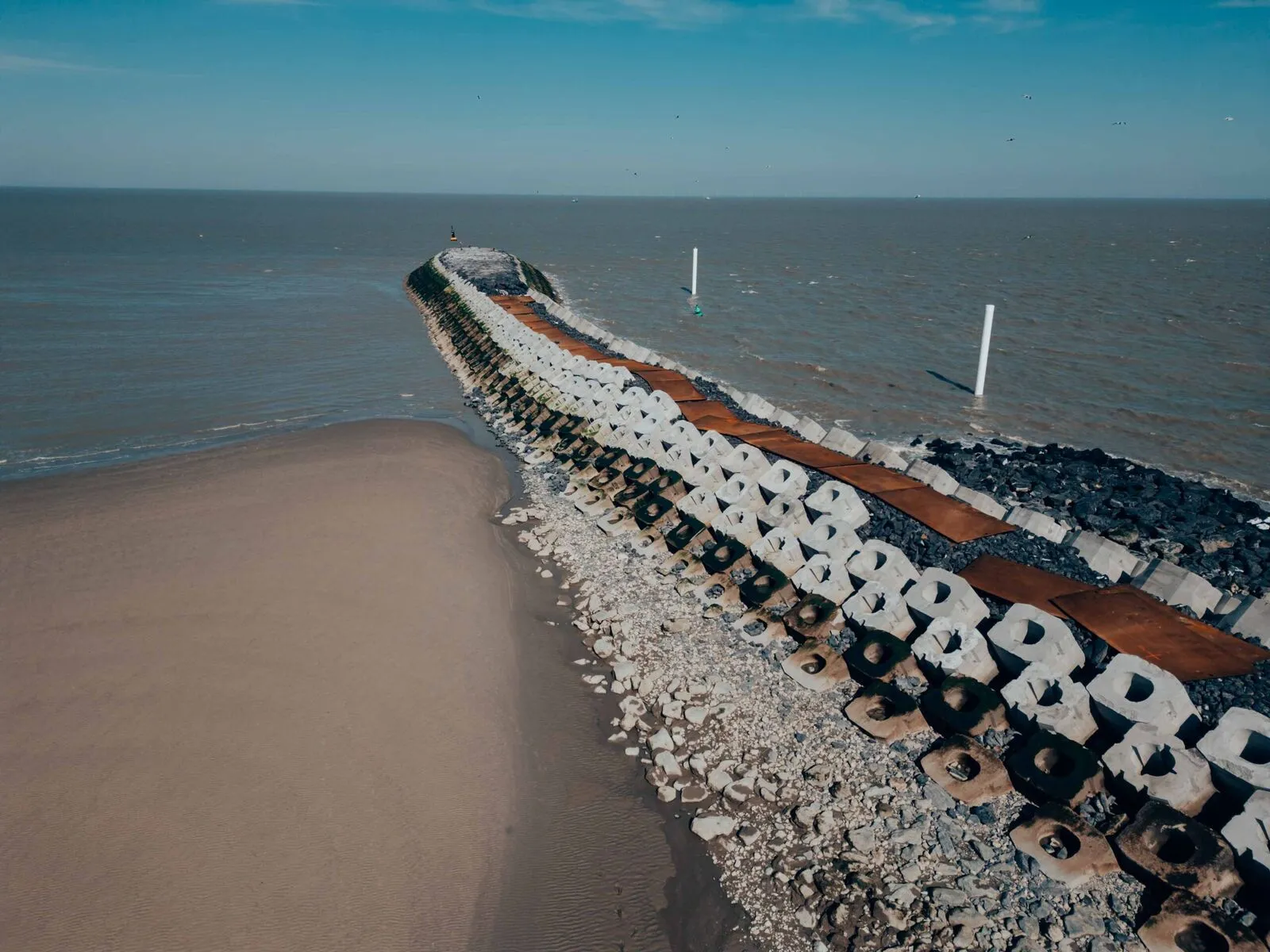 Ecoblokken op een natuurinclusieve havendam aan de Belgische kust