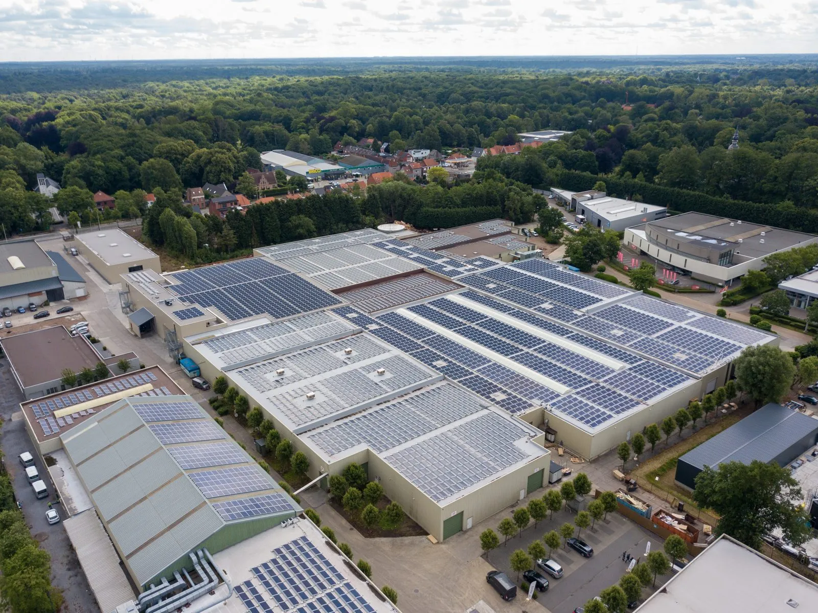Solar panels on the roofs of Group Thys in Kapellen