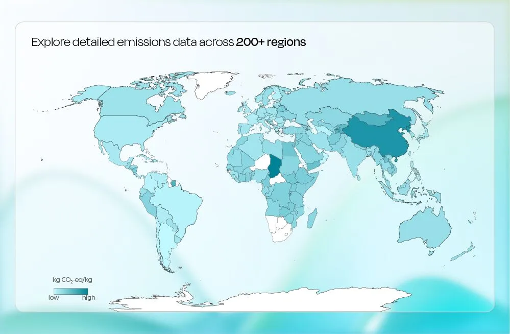 Carte du monde des données d'émissions d'un produit chimique sur plus de 200 régions dans cm.chemicals