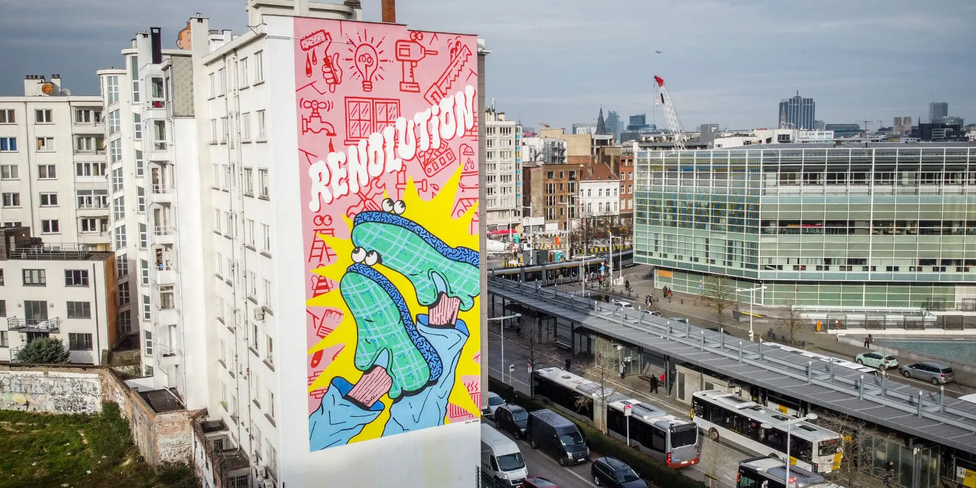 La fresque RENOLUTION à Bruxelles : l'ICEDD a facilité l'Alliance RENOLUTION pour Bruxelles Environnement (photo : Bruxelles Environnement)