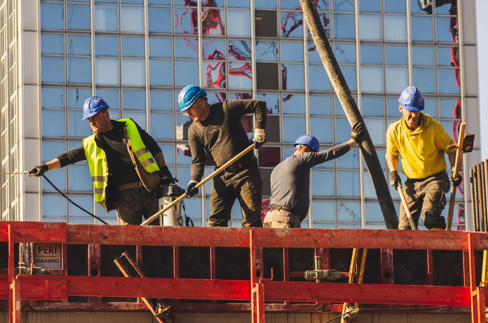 Construction workers on a building site